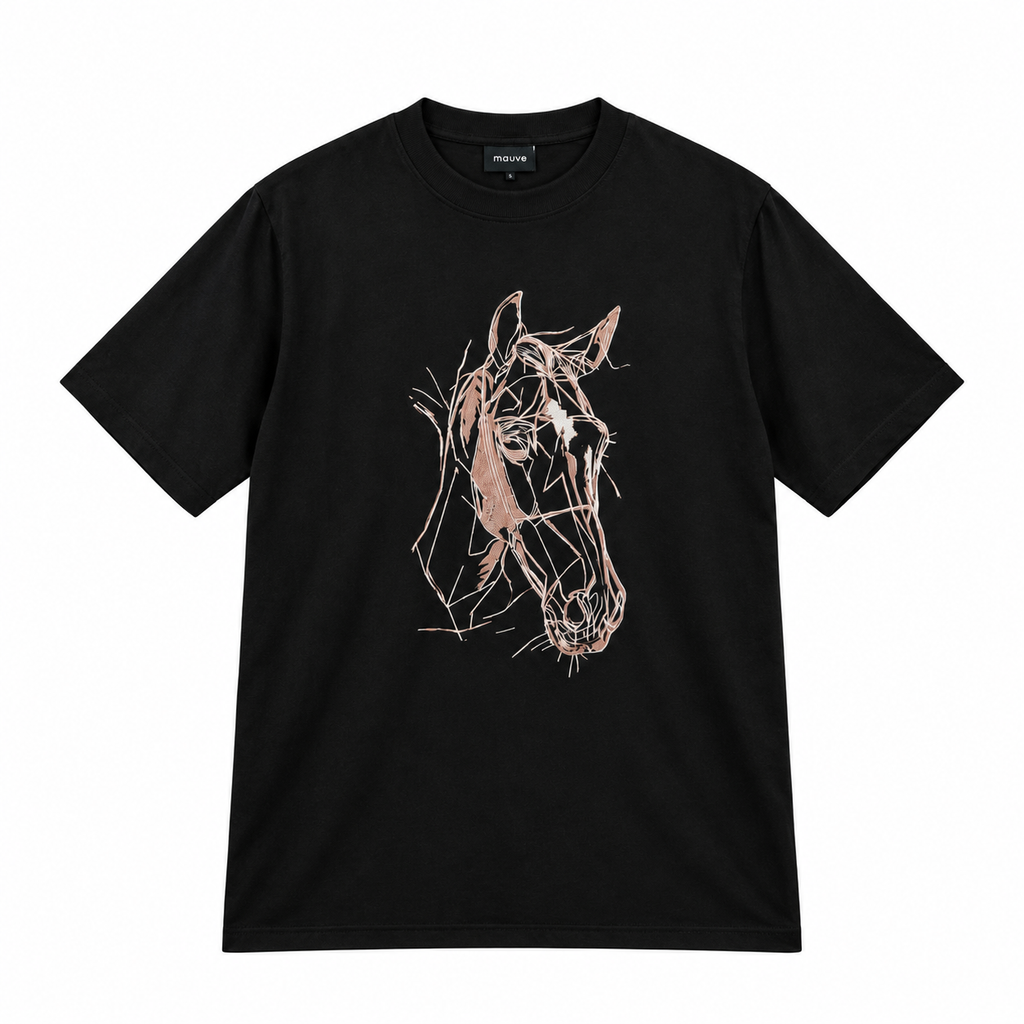 Embroided horse Cotton T Shirt