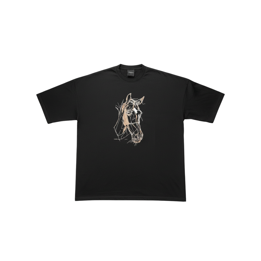 Embroided horse Cotton T Shirt - shabist